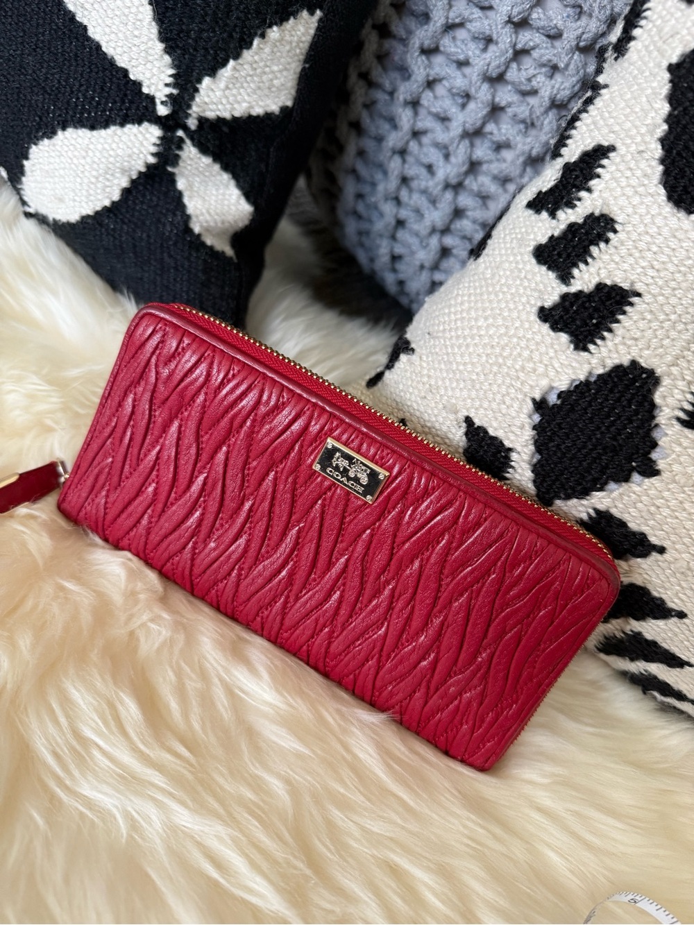 Coach Quilted Zip Around Wallet - Berry Red